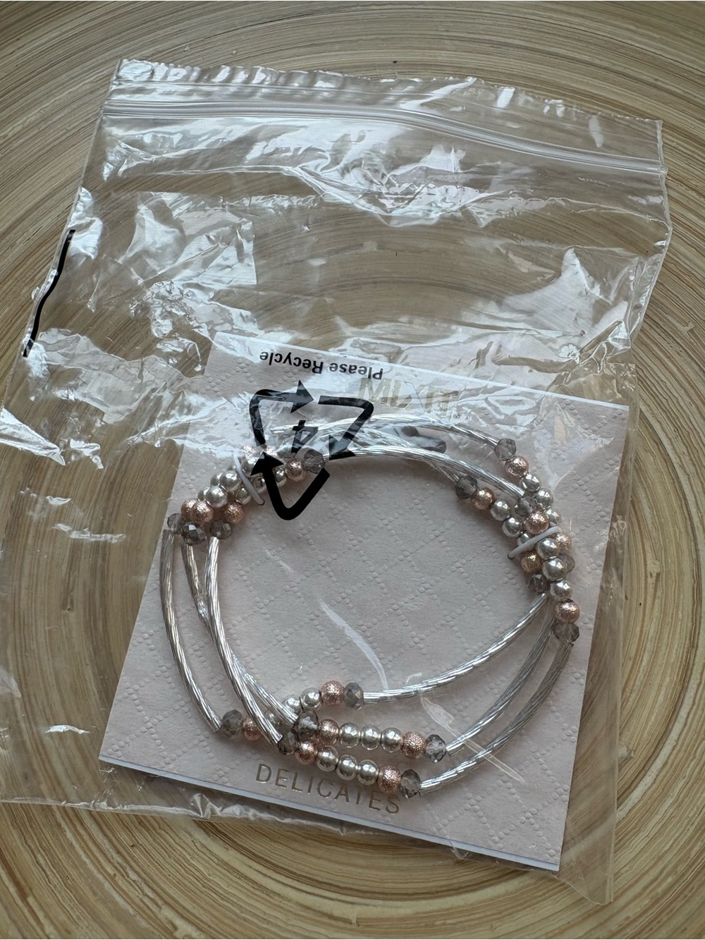 ⭐️ Mixit Rose Gold and Silver Layered Wire Beaded Bracelet Set - Picture 6 of 6